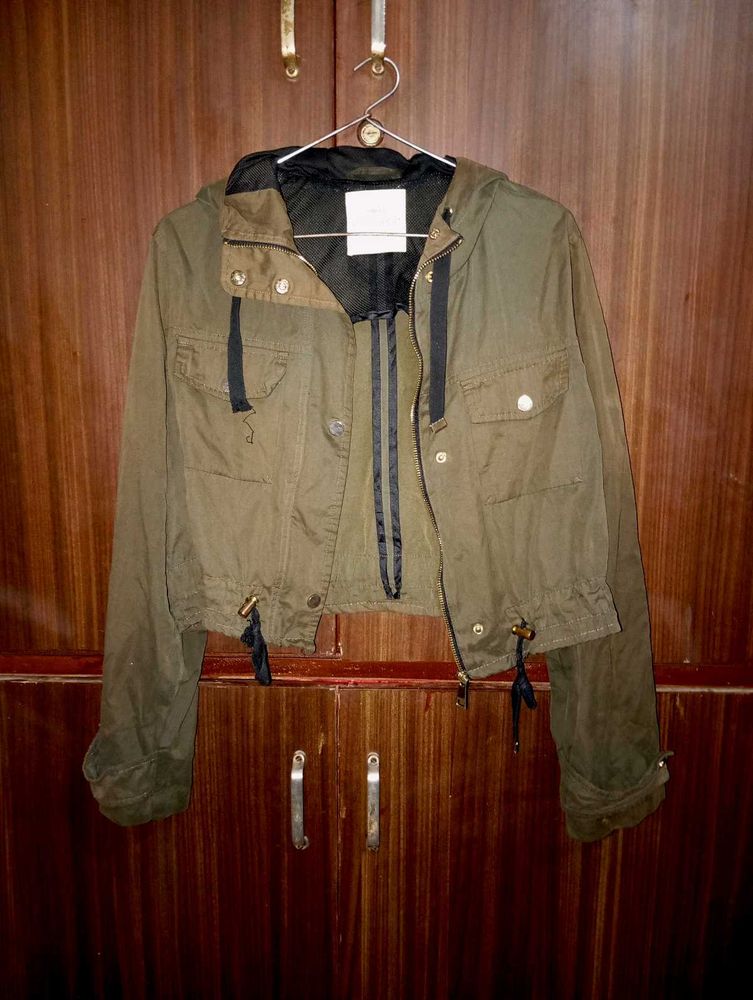 Green Cropped Hooded Jacket