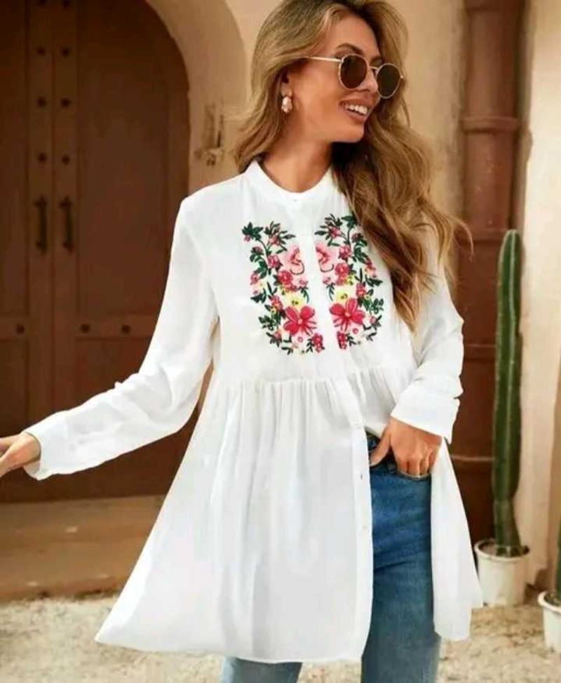 Floral Embroidered White Top