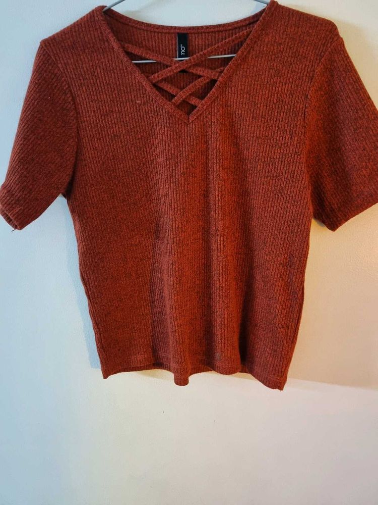 Rust Criss Cross Neck Top