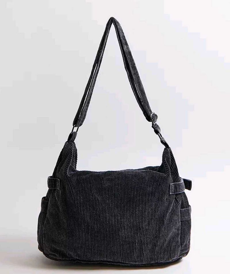 Dark Grey Jeans Velvet Shoulder Bag - Y2K Style