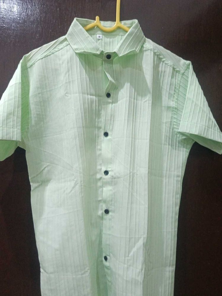 Light Green Striped Casual Shirt