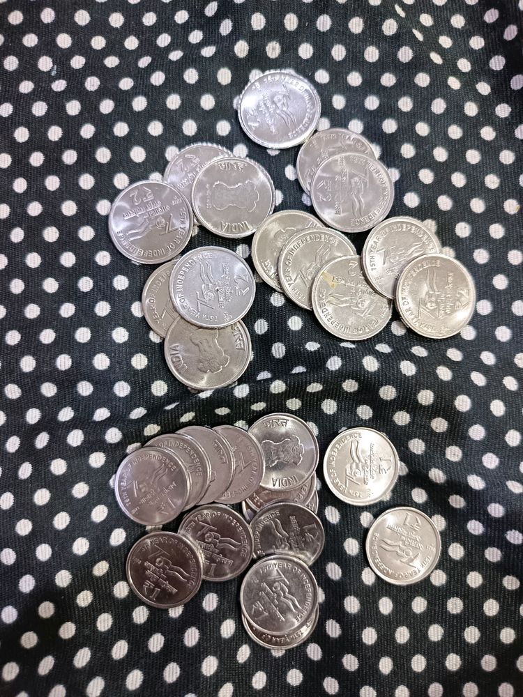 1 &amp; 2 Ruppee Coins Of 75tg Independence