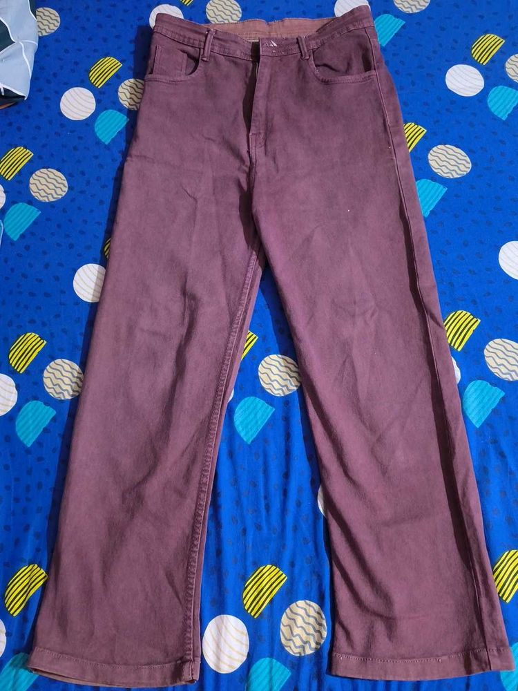 Brownish Maroon Wide Leg Jeans