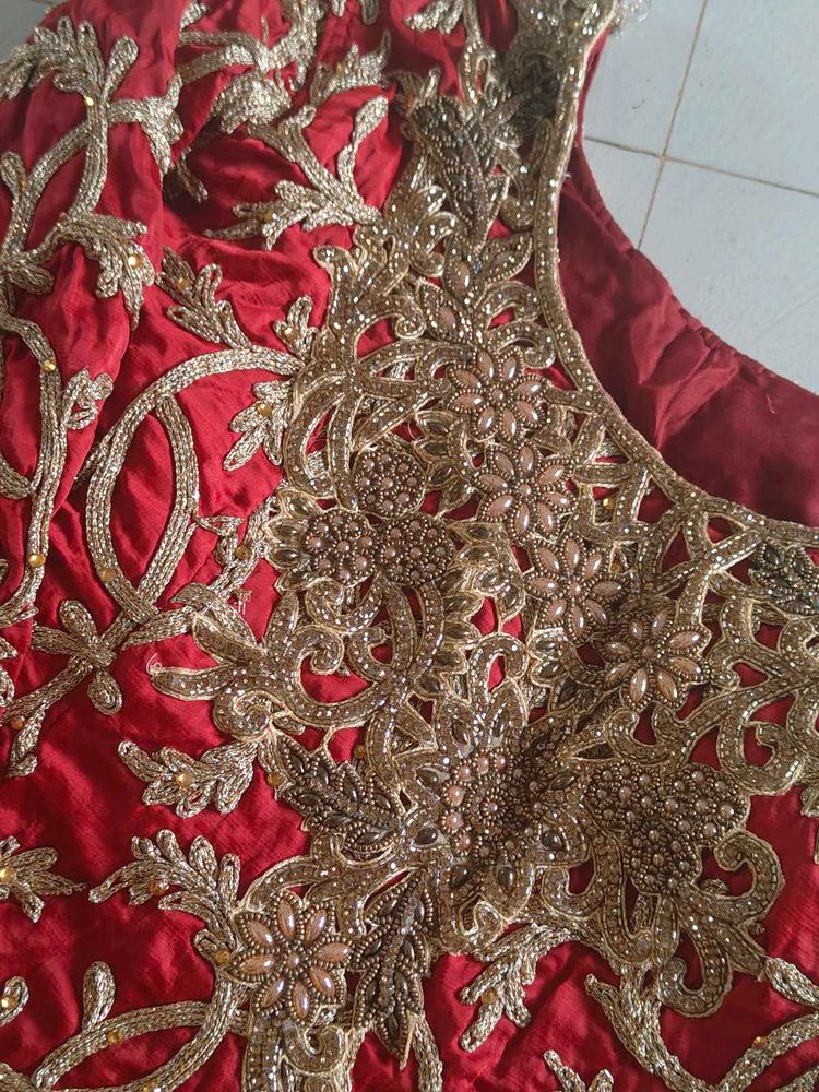 Red &amp; Gold Embellished Gown