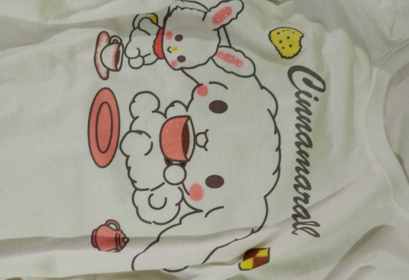 White Baggy T-Shirt,With Cute Print 🐰