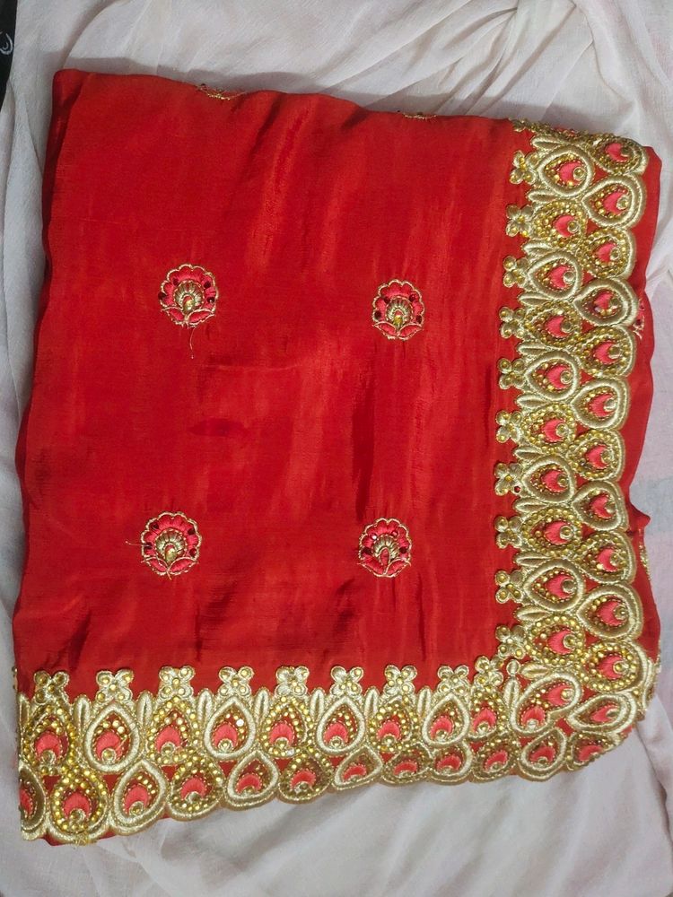 Heavy Border Work Saree With Blouse Piece