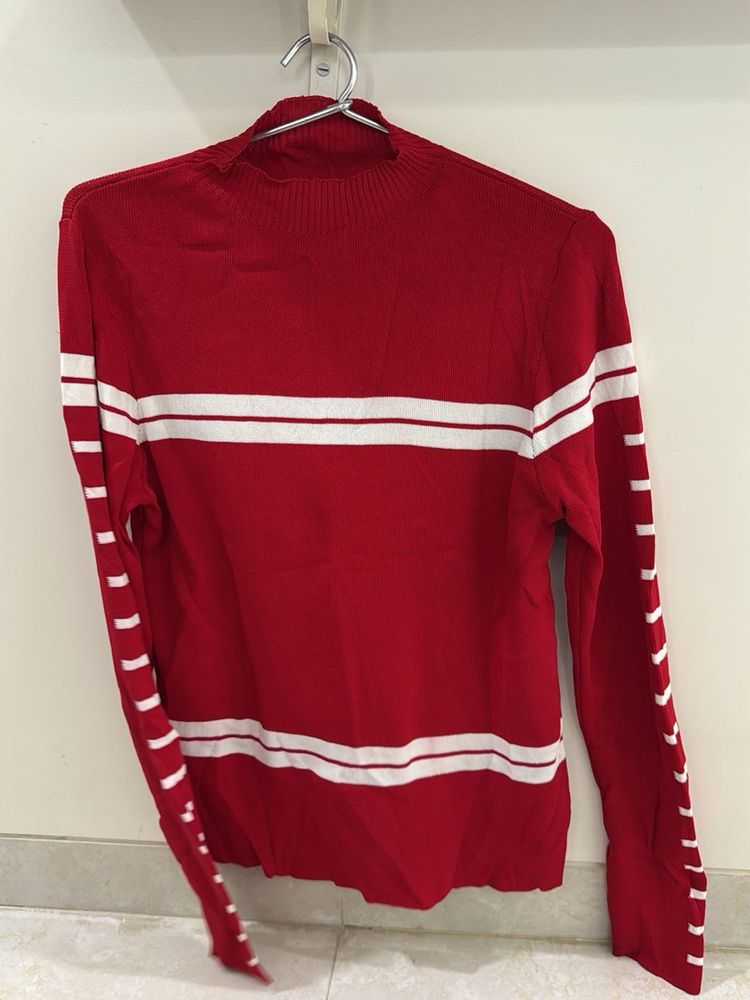 Red &amp; White Striped Knit Top