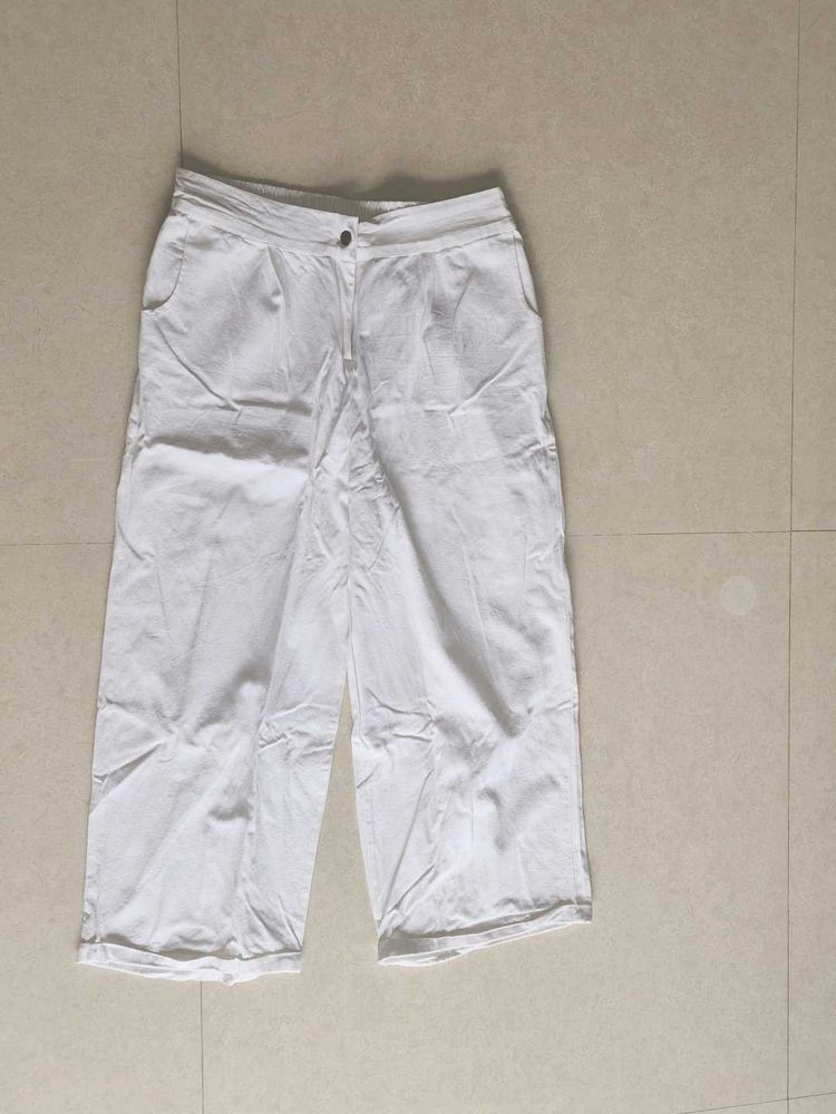 Women white twill parallel trousers