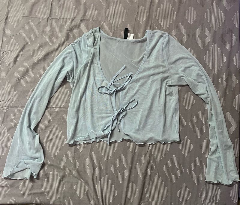 y2k pastel tie up mesh cardigan