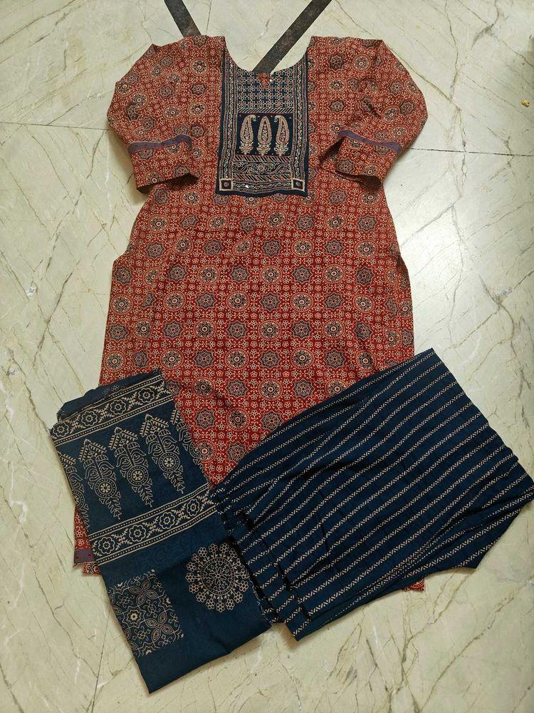 Ajrakh Print Shirt With Pant N Dupatta
