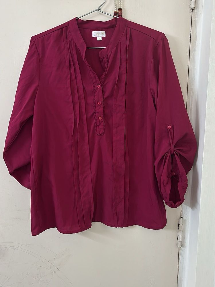 Burgundy Button-Up Blouse
