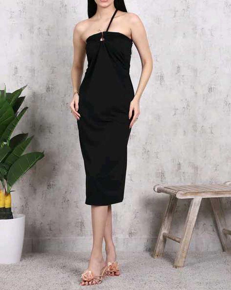 Chic Black Bodycon Midi Dress