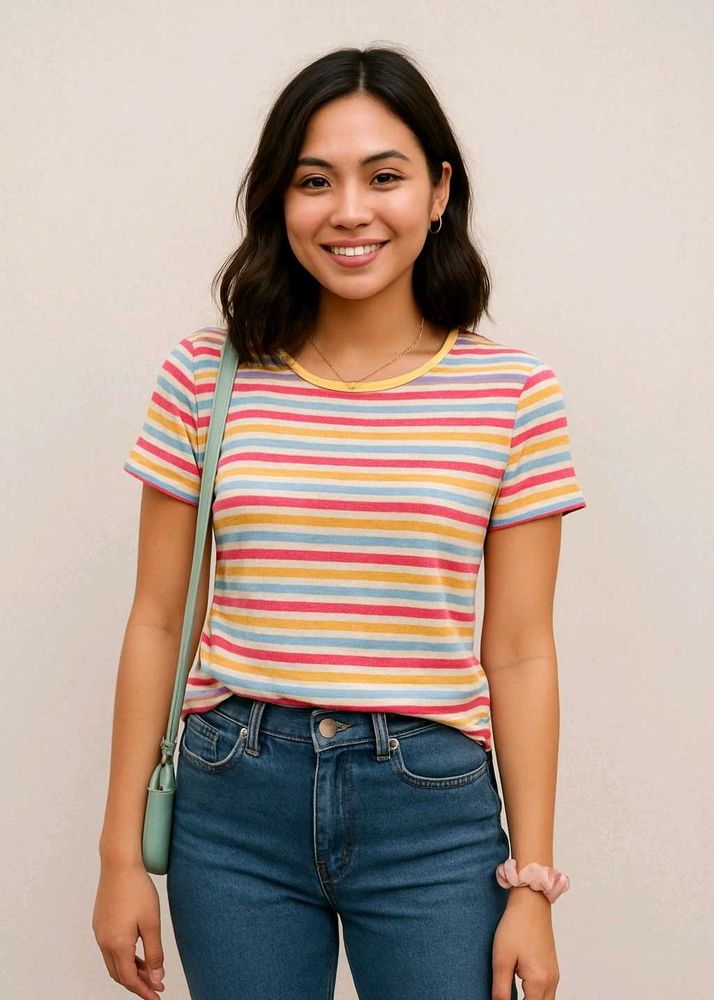 Vibrant Multi-Color Striped Ribbed T-Shirt