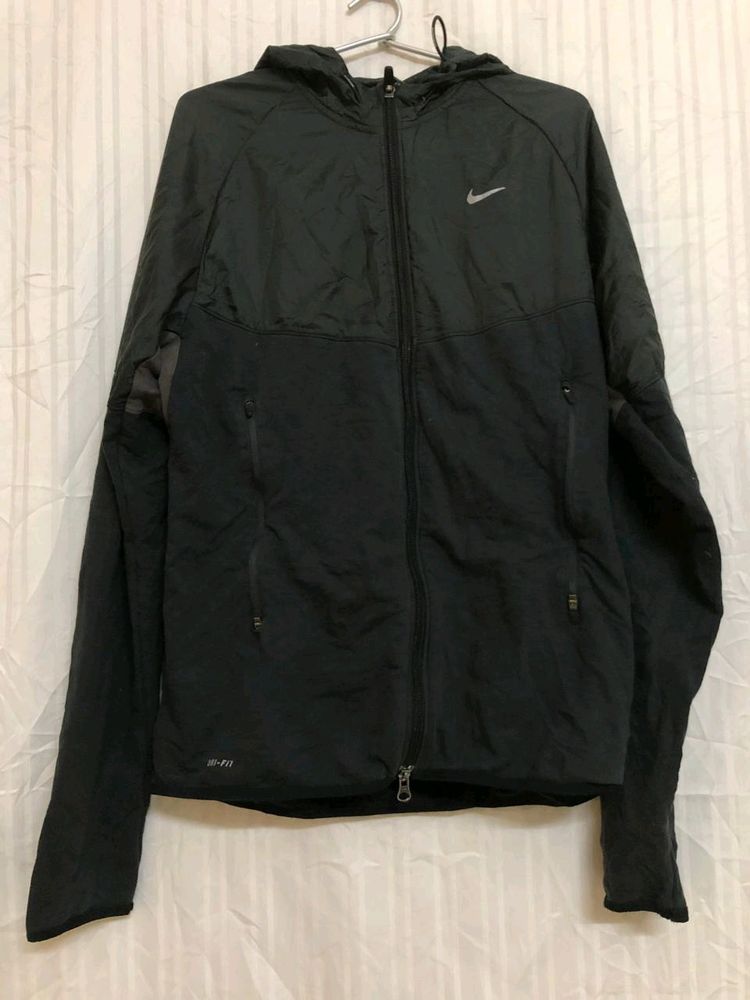 NIKE Dri Fit Full Zip Up Black Hooded Jacket