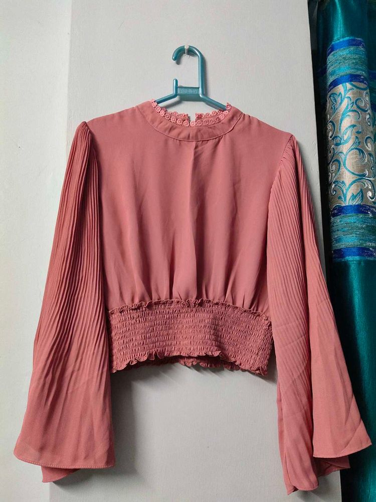 Peach Pleated Sleeve Top