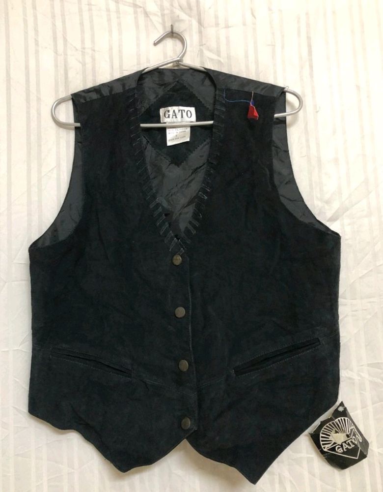 Gato Black Leather Waistcoat