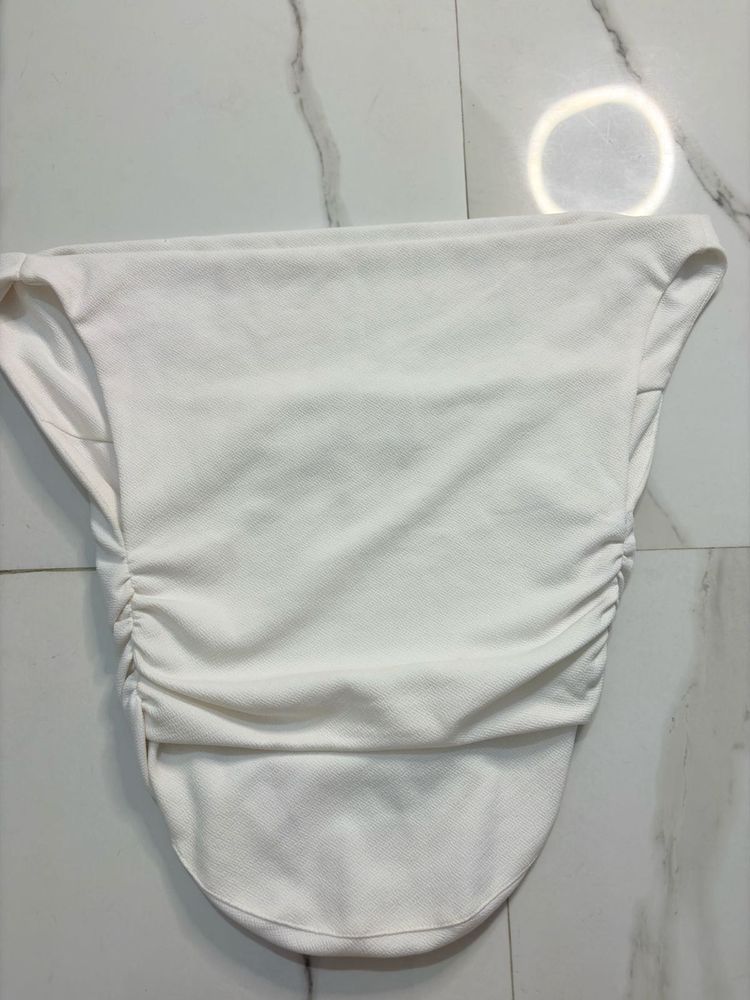 White Ruched Detail Top