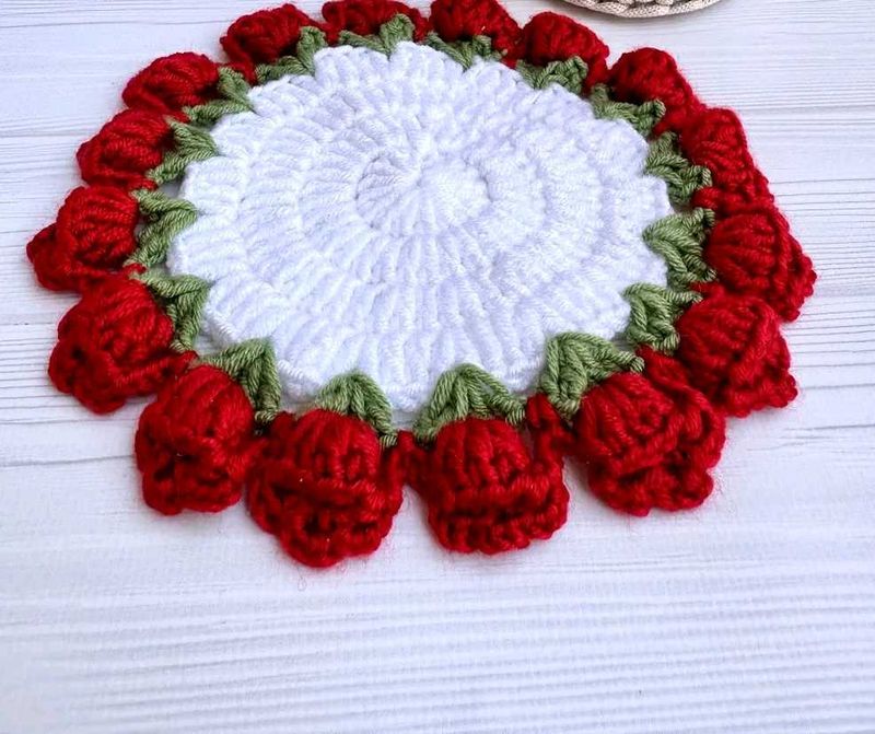 Handmade Crochet Rose Coaster( 1piece )
