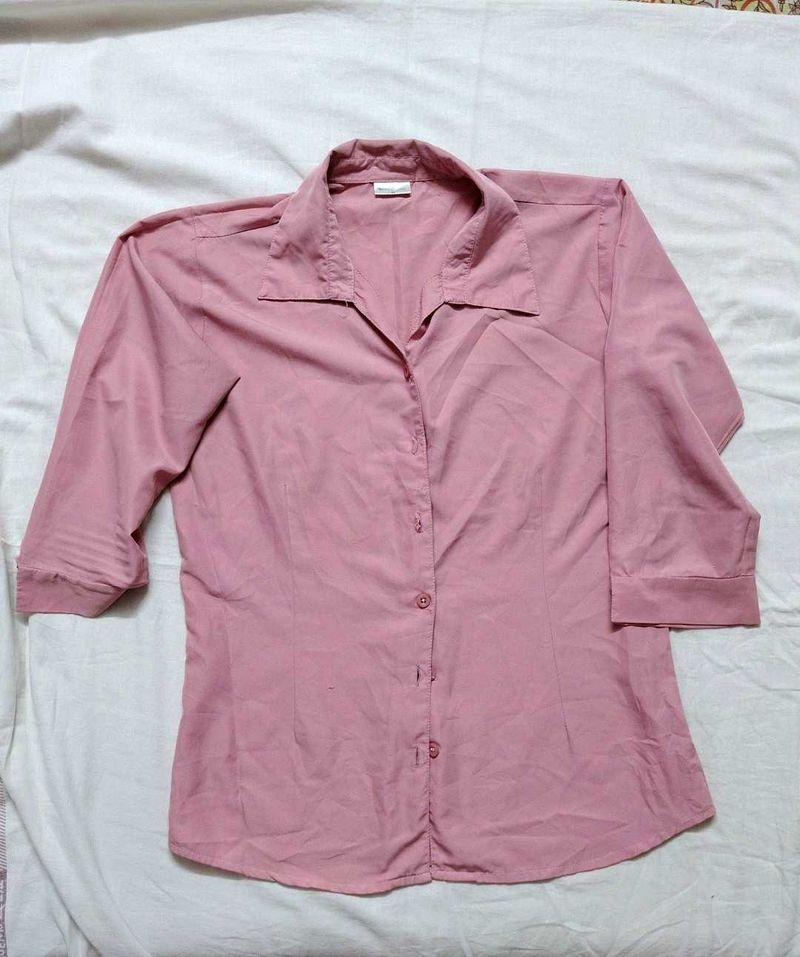 Pink 3/4 Sleeve Button-Down Shirt