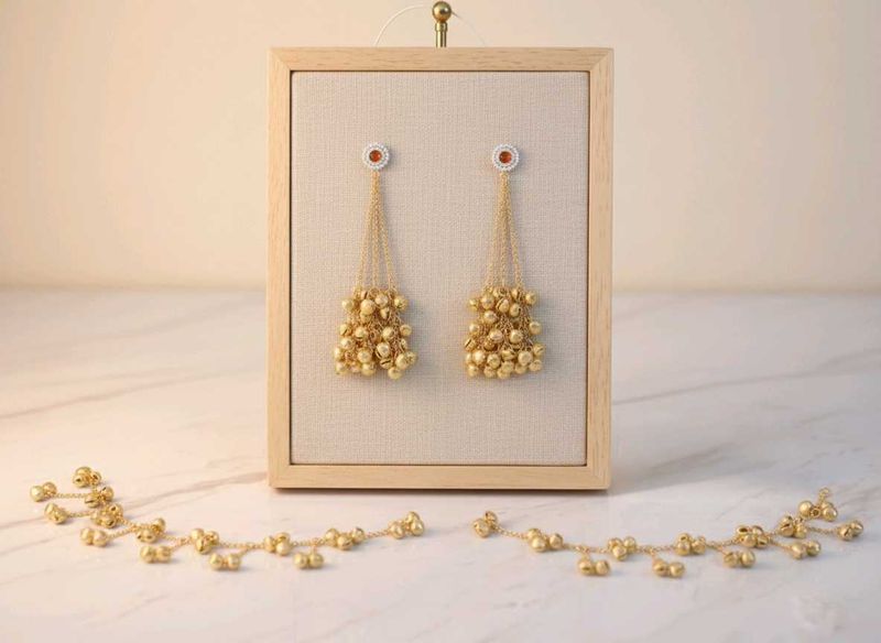 Golden kashmiri earing with kanchhadi chain