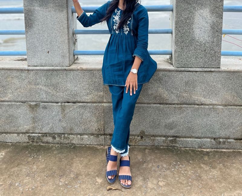 Blue Embroidered Kurta Set