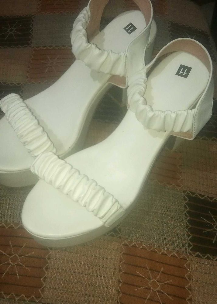 White Ruffle Strap Heels
