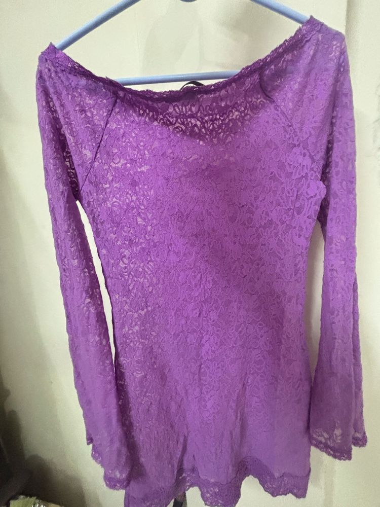 Purple Lace Sleeve Dress