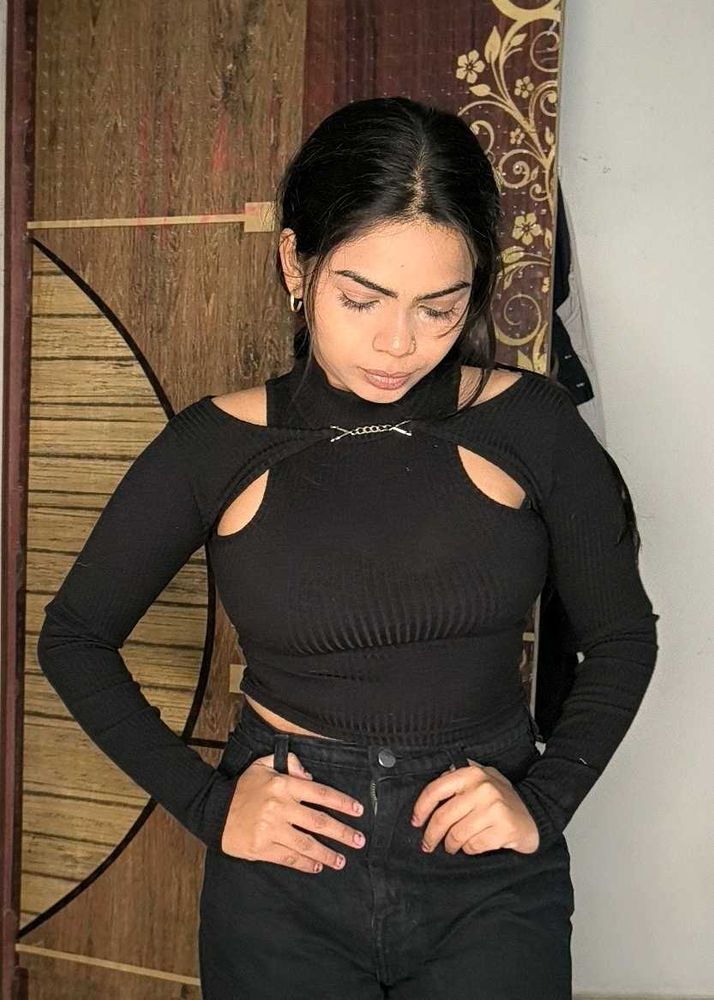 Black Cutout Long Sleeve Top