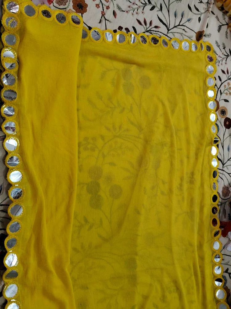 Yellow Mirror Work Dupatta