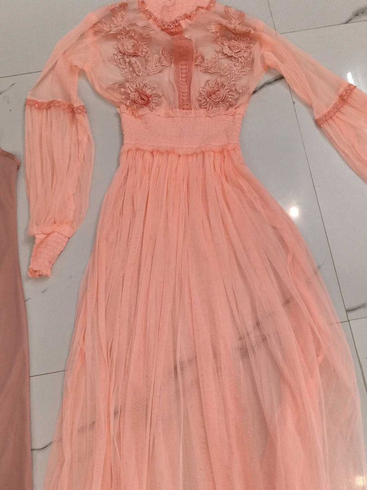 Elegant Peach Floral Dress