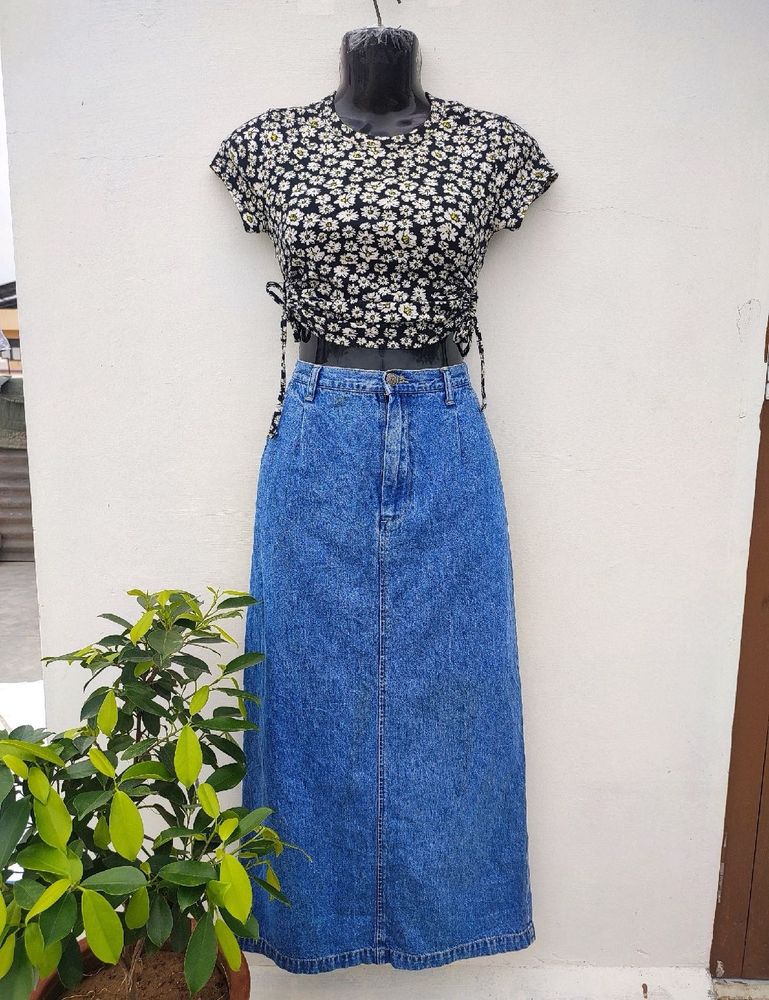 Floral Top &amp; Denim Skirt Set