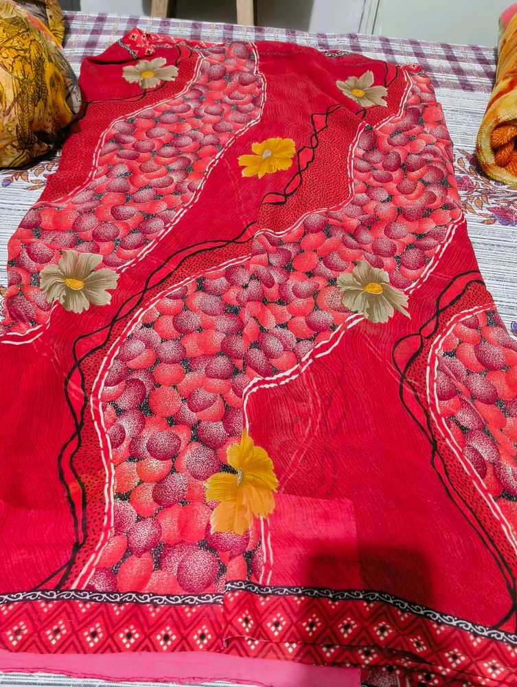 Red Floral Saree