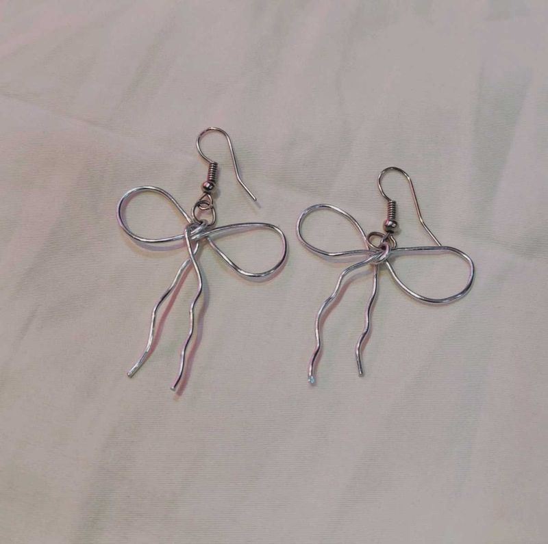 Silver Bow Dangle Earrings
