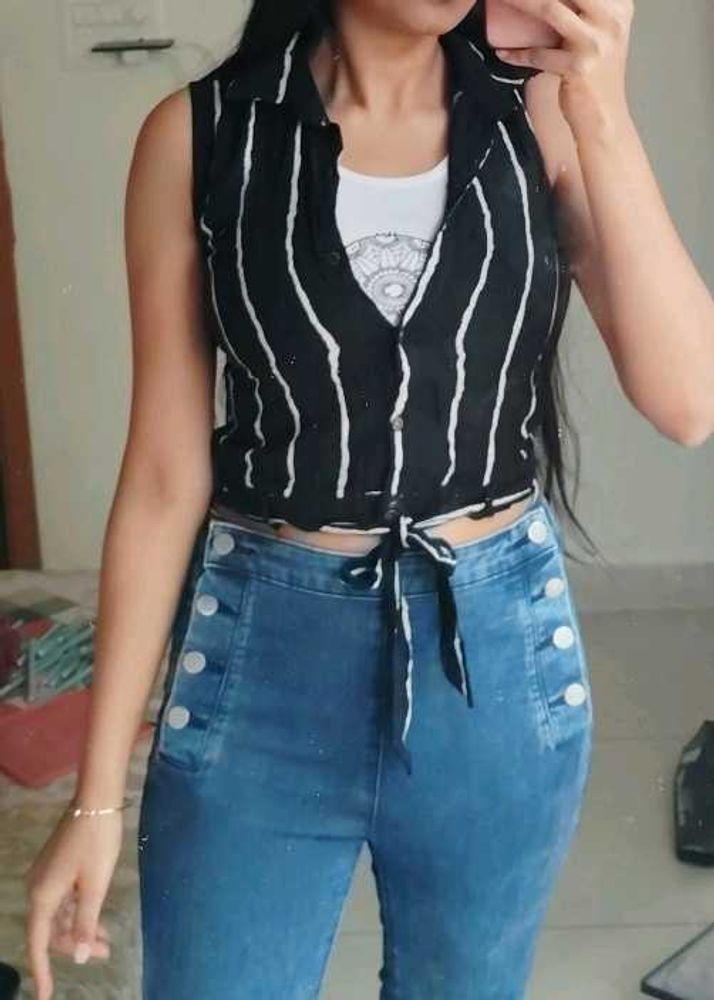 Striped Tie-Front Top