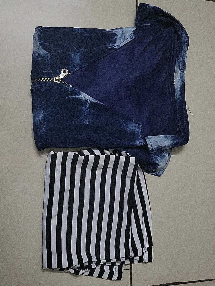 Denim Jacket Type Top With Stripped Inner