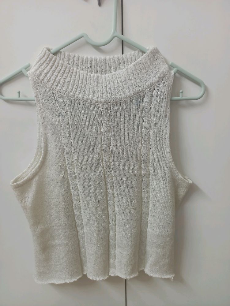 White Shimmer Sleeveless Top
