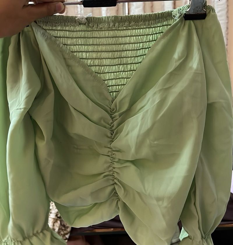 Sage Green Ruched Long Sleeve Top