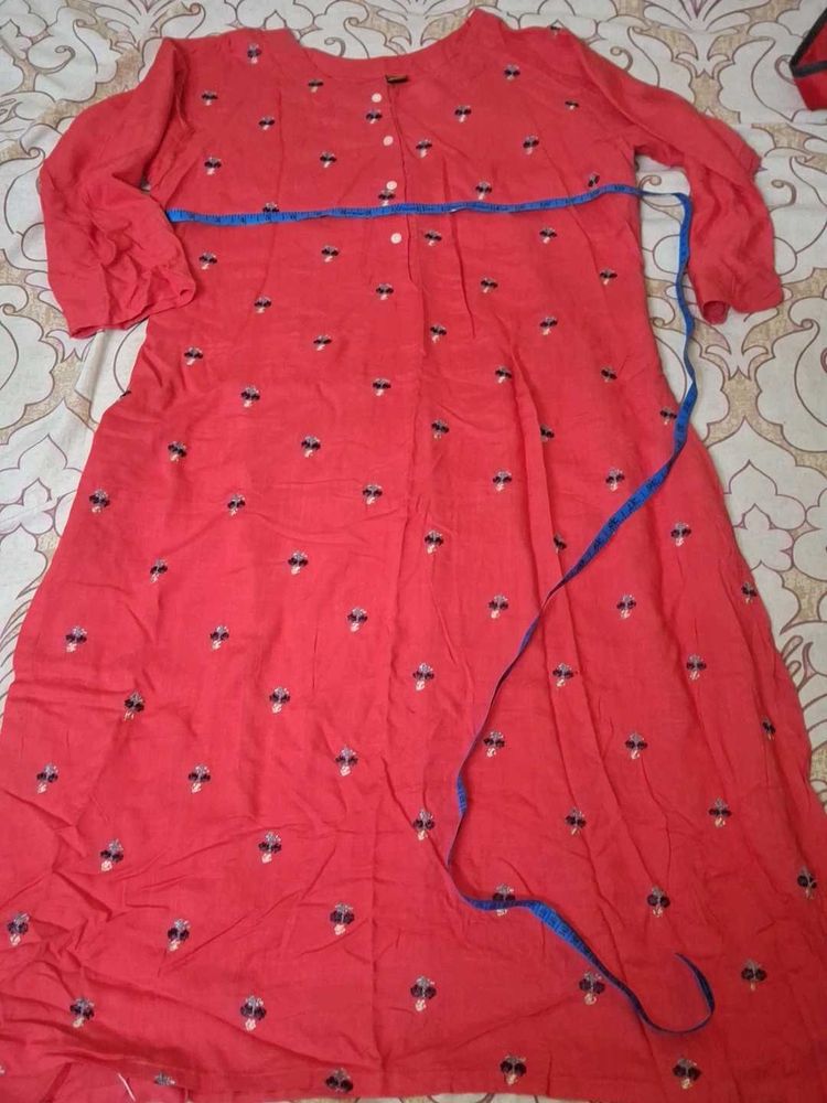 Coral Embroidered Midi Dress