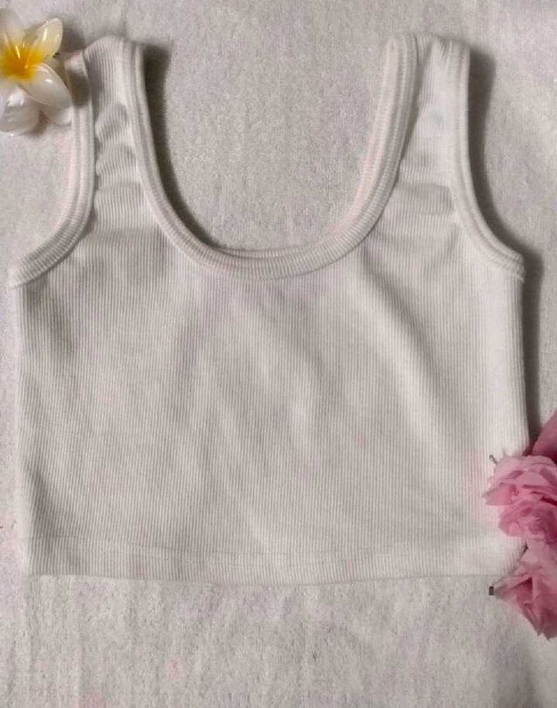 White Ribbed Crop Tank Top