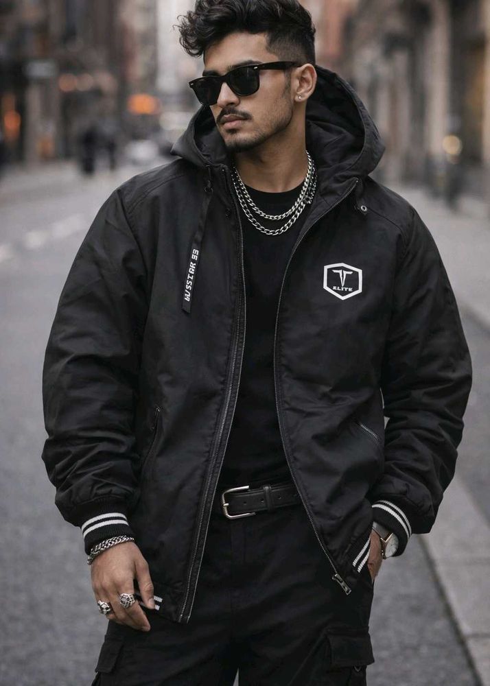 Men's Stylish Black Hooded Jacket