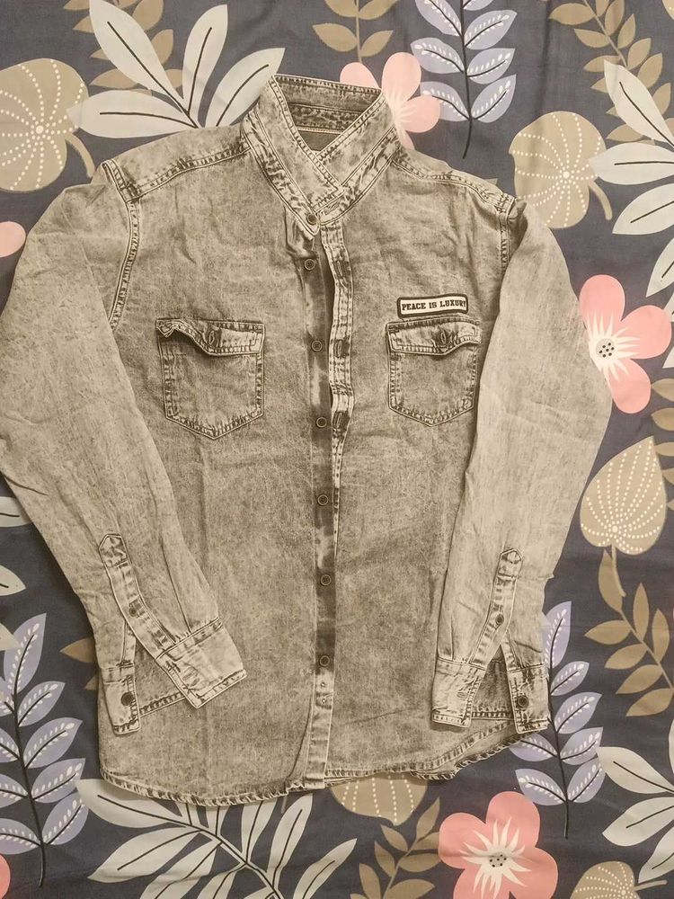 Acid Wash Denim Button-Up