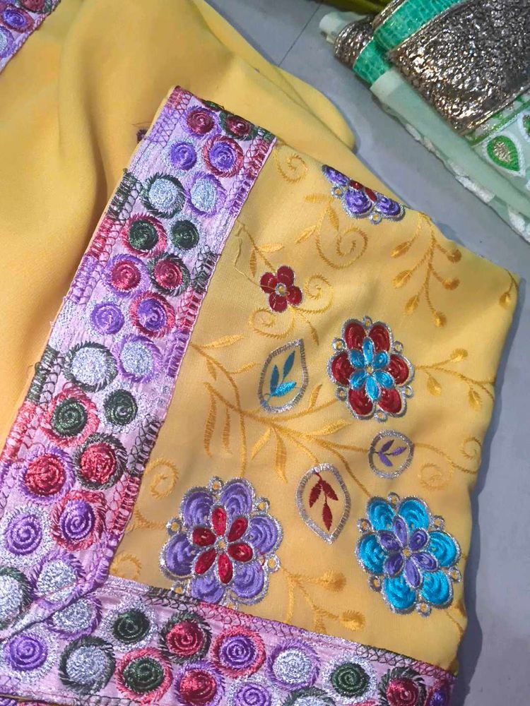 Elegant Embroidered Yellow Saree