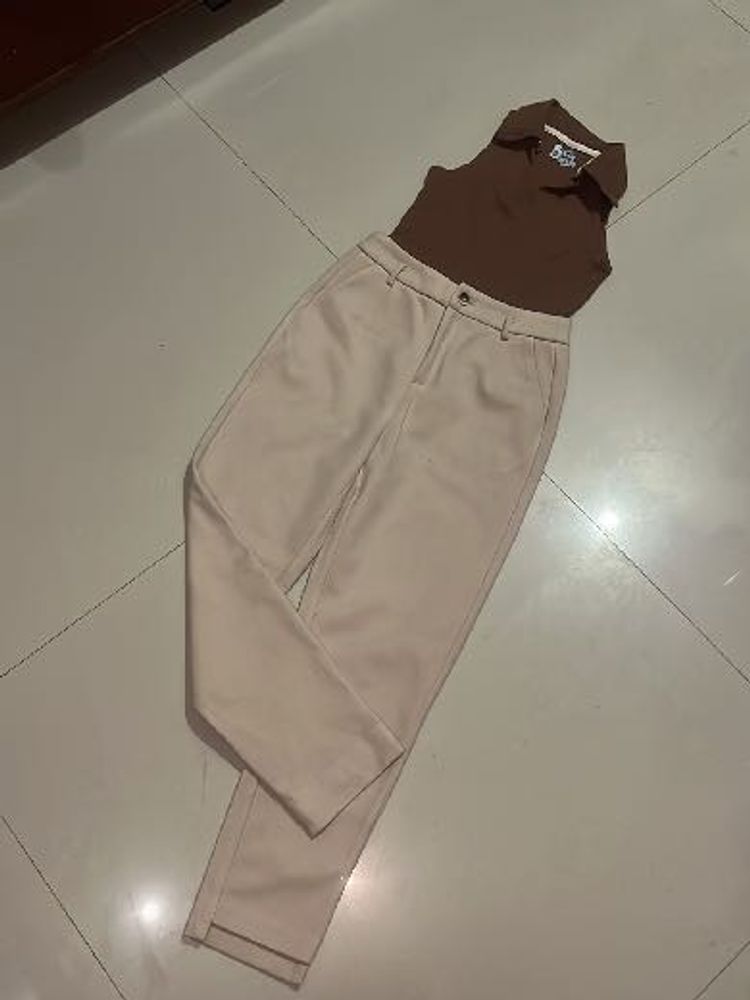 Beige Trousers &amp; Brown Top Set