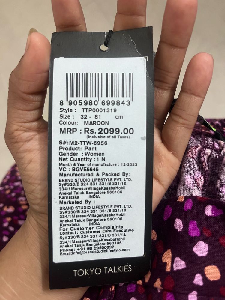 Tokyo Talkies Maroon Printed Pants - Size 32
