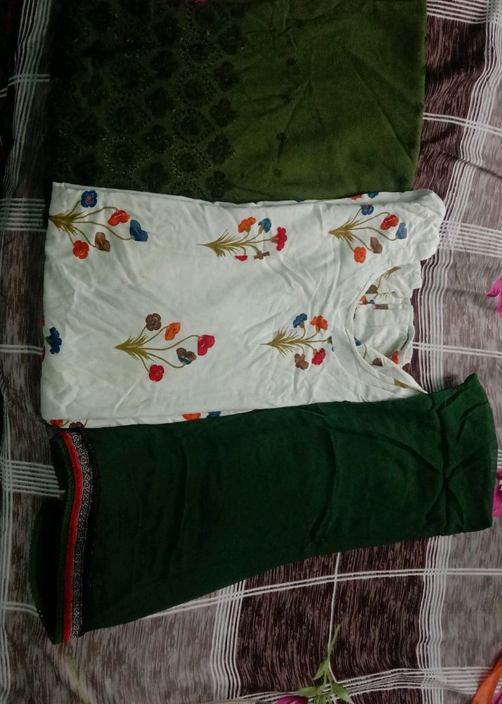 Mehndi And White Colur Suit With Palazoo Set