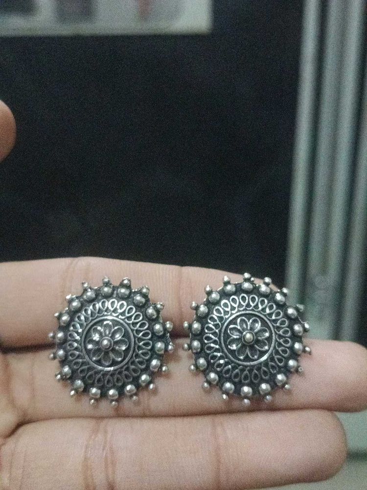 Oxidized Silver Stud Earrings