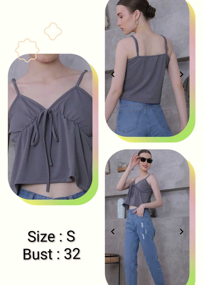 Cute Gray Tie-Front Cami Top