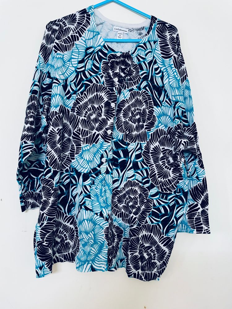 Heavy Discount Skyblue Printed Sweater Cardigan