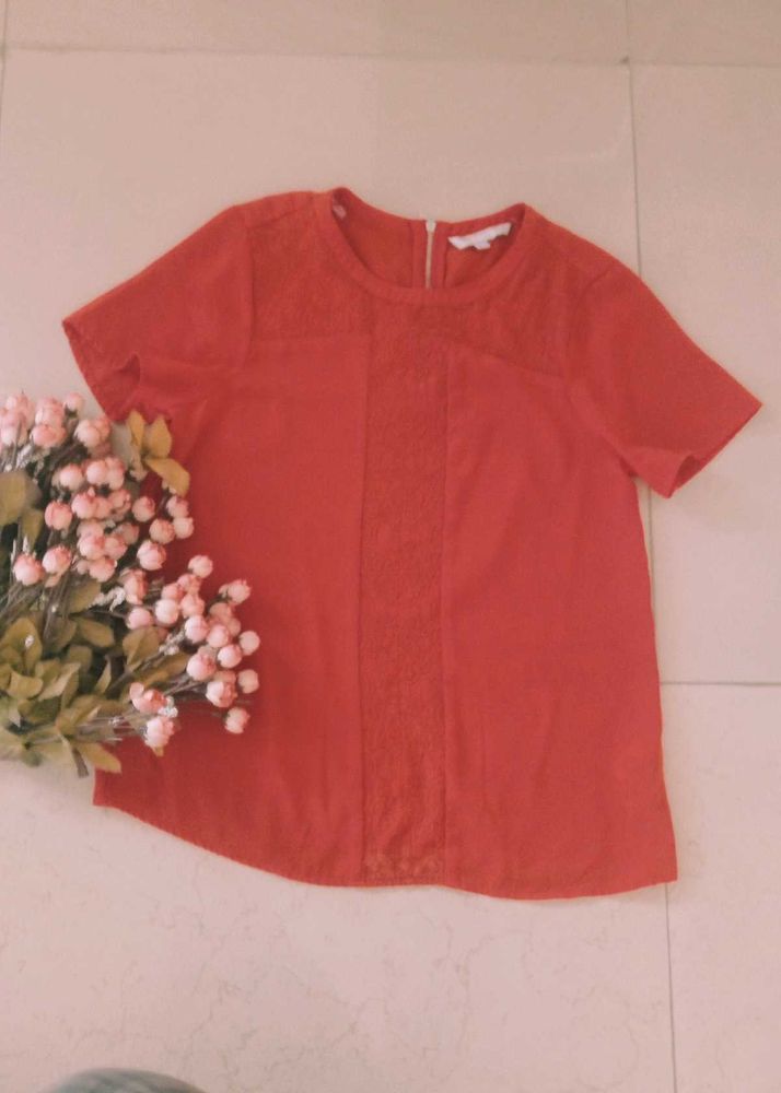 Branded Coral Lace Detail Blouse