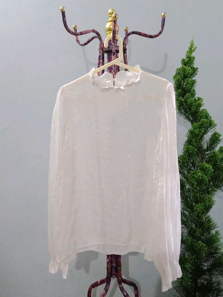 Sheer White Ruffle Top